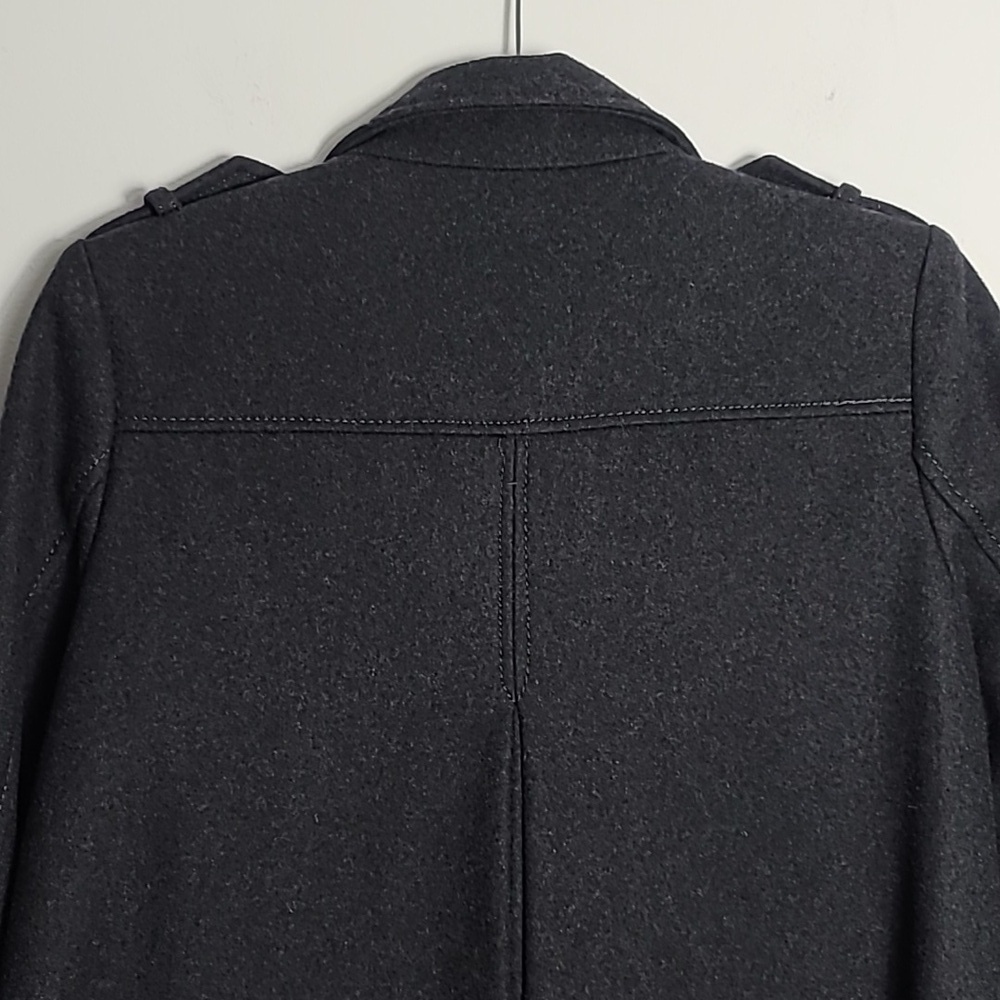 GUESS LOS ANGELES Dark Grey Wool Long Sleeve Button Up Coat Size Petite Small - Picture 15 of 16